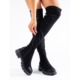 Botas altas Shelovet de mujer con tacón plano negro 1 Botas altas Shelovet de mujer con tacón plano negro 1