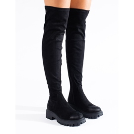 Botas altas Shelovet de mujer con tacón plano negro 2