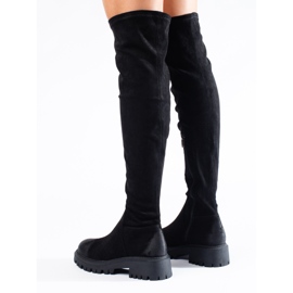 Botas altas Shelovet de mujer con tacón plano negro 3