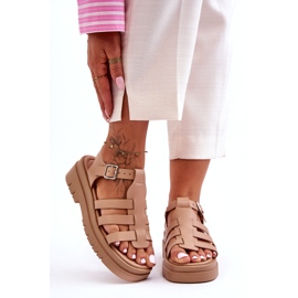 STEPHAN Sandalias Planas De Piel Con Rayas Diosa Beige 4