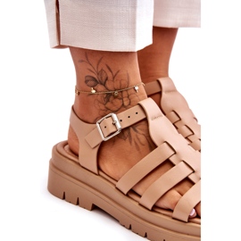 STEPHAN Sandalias Planas De Piel Con Rayas Diosa Beige 2
