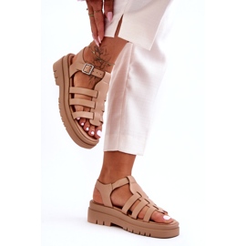 STEPHAN Sandalias Planas De Piel Con Rayas Diosa Beige 1