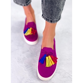 Zapatillas Salma fucsia con flecos rosado 1