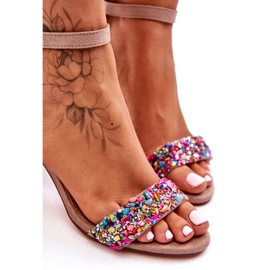 Sandalias De Tacón Alto De Moda Con Piedras Decorativas Beige Love Me 1