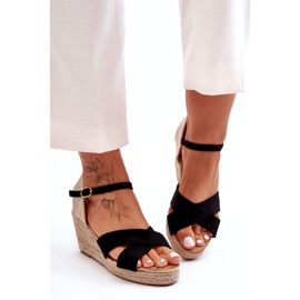 Sandalias De Mujer De Ante Con Cuñas Trenzadas, Negro 4