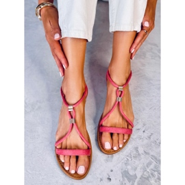 Sandalias Leehom de ante rojo para mujer rosado 4