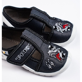 SHELOVET Zapatillas casa velcro niño 3F dinosaurio negro 2