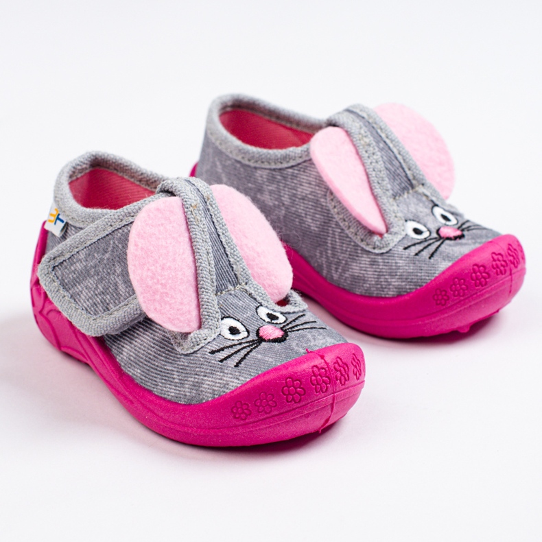 SHELOVET Zapatillas velcro para niña ratón 3F rosado 1