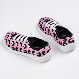 SHELOVET Zapatillas deportivas sin cordones para niños con estampado de leopardo rosa 3F rosado 2