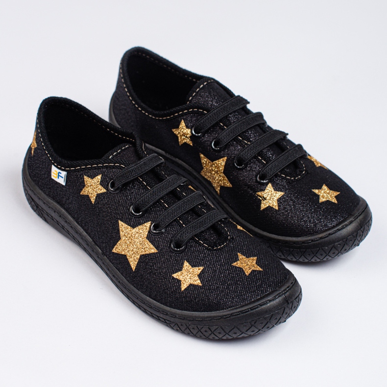 SHELOVET Zapatillas slip-on infantiles negras con estrellas 3F negro 1 SHELOVET Zapatillas slip-on infantiles negras con estrellas 3F negro 1