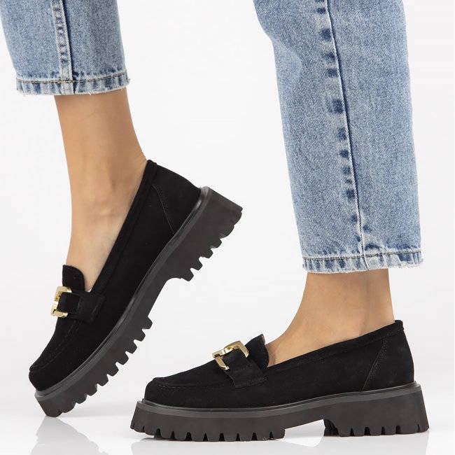 Filippo DP4916 mocasines de gamuza de cuero en la plataforma negro 1