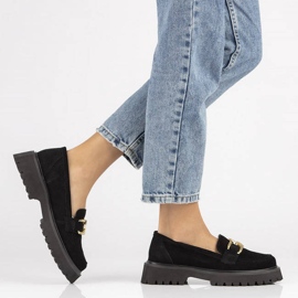 Filippo DP4916 mocasines de gamuza de cuero en la plataforma negro 16