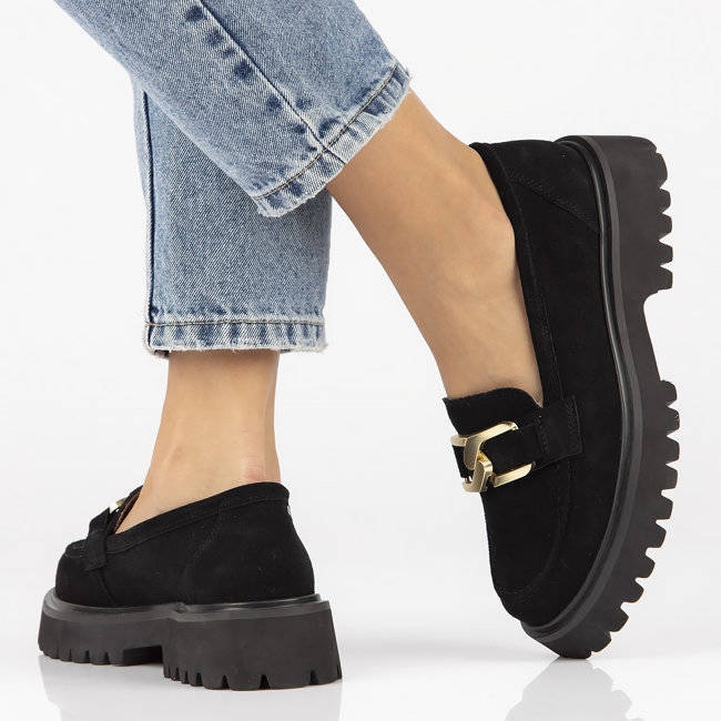 Filippo DP4916 mocasines de gamuza de cuero en la plataforma negro 2