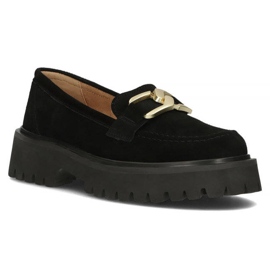 Filippo DP4916 mocasines de gamuza de cuero en la plataforma negro 14