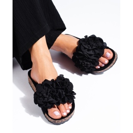Sandalias Shelovet de corcho negro con flores 3