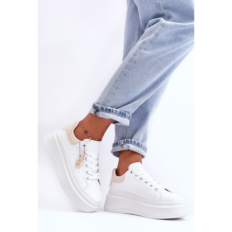 PS1 Zapatos Deportivos De Mujer En Una Plataforma Masiva Blanco Y Beige Mariell 2