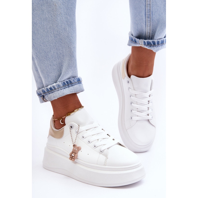 PS1 Zapatos Deportivos De Mujer En Una Plataforma Masiva Blanco Y Dorado Mariell 1