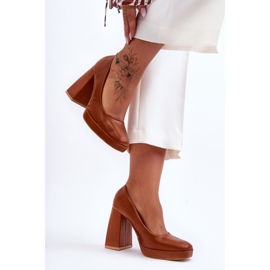 Zapatos De Tacón Grueso Camel Rosalía De Cuero marrón 3