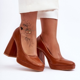 Zapatos De Tacón Grueso Camel Rosalía De Cuero marrón 5