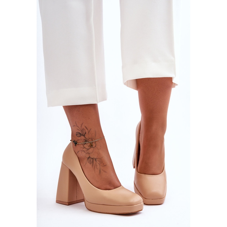 Zapatos De Tacón Grueso Nude Rosalia beige 1