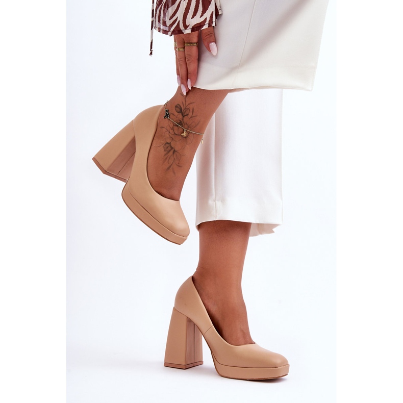 Zapatos De Tacón Grueso Nude Rosalia beige 2