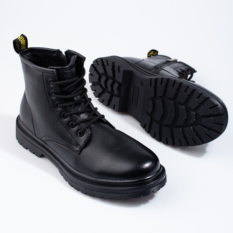 SHELOVET Botas de montaña de piel ecológica negra para hombre negro 1