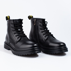 SHELOVET Botas de montaña de piel ecológica negra para hombre negro 2