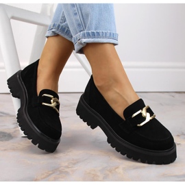 Filippo DP4916 mocasines de gamuza de cuero en la plataforma negro 3