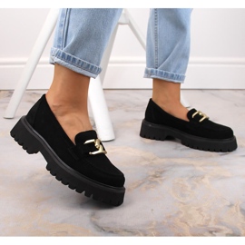 Filippo DP4916 mocasines de gamuza de cuero en la plataforma negro 4
