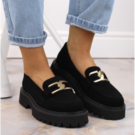 Filippo DP4916 mocasines de gamuza de cuero en la plataforma negro 5