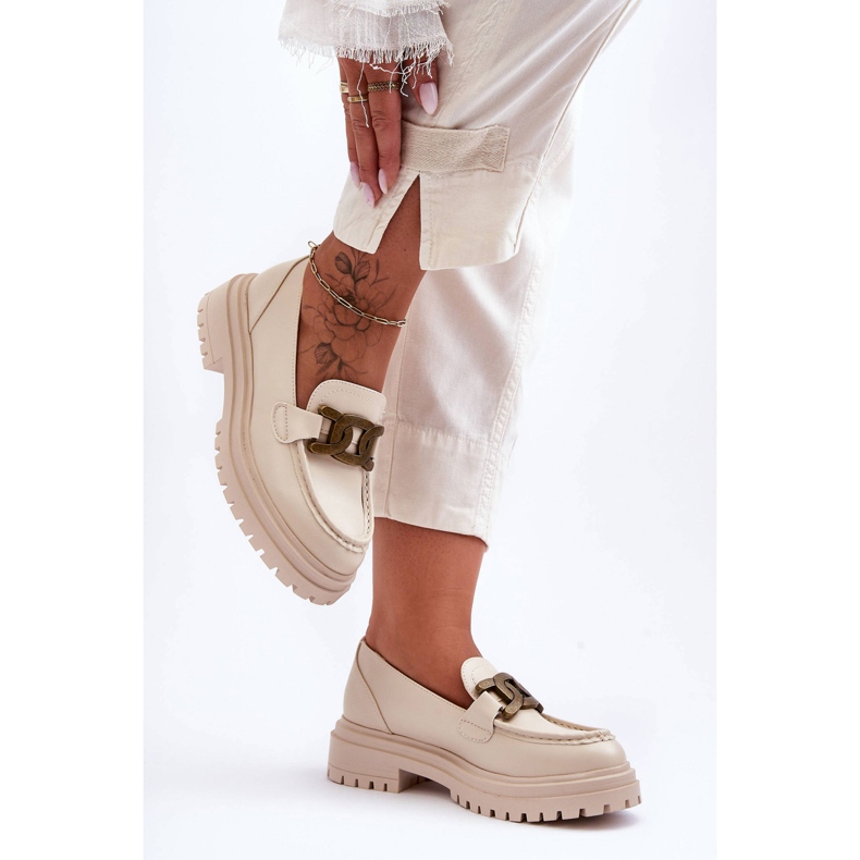 PG1 Mocasines De Mujer En La Plataforma Con Decoración Beige Ameg 1