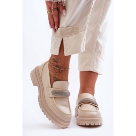 PG1 Mocasines de cuero grueso con adornos en beige de Aricka 2