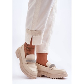 PG1 Mocasines de cuero grueso con adornos en beige de Aricka 6