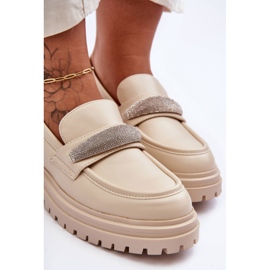 PG1 Mocasines de cuero grueso con adornos en beige de Aricka 5