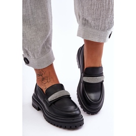 PG1 Mocasines gruesos de cuero negro con adornos de Aricka 7