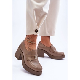 Lemar Zapatos Mujer Piel Con Tacón Beige Oscuro Dunadia 5