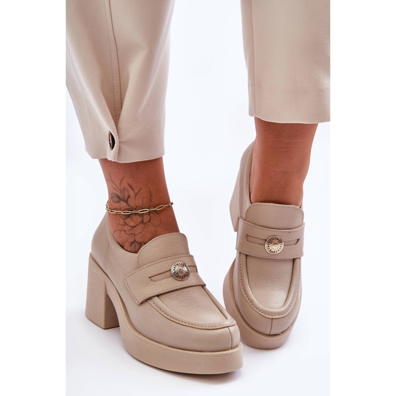 Lemar Zapatos Mujer Piel Con Tacón Beige Dunadia 1