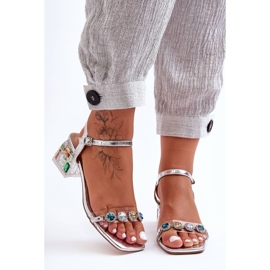 Sandalias Mujer De Tacón Alto Con Cristales Plata S.Barski MR1037-01 1 Sandalias Mujer De Tacón Alto Con Cristales Plata S.Barski MR1037-01 1