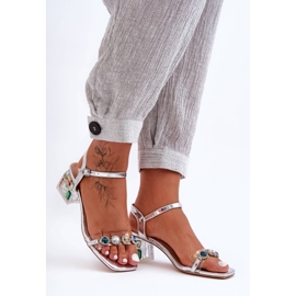 Sandalias Mujer De Tacón Alto Con Cristales Plata S.Barski MR1037-01 7