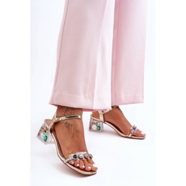Sandalias De Mujer De Tacón Alto Con Cristales Dorado S.Barski MR1037-01 6