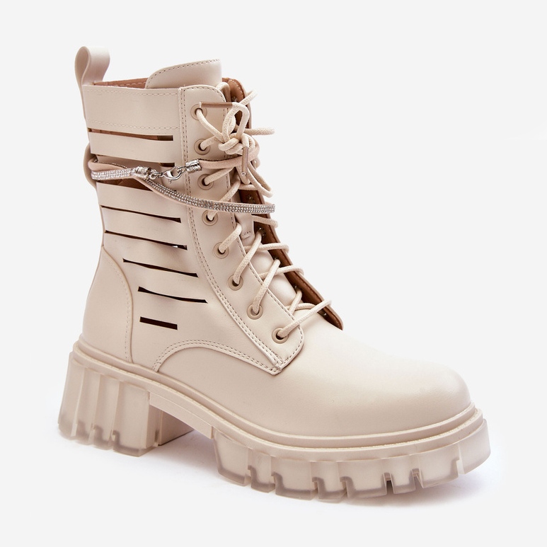 Botas Worker De Moda Con Raya Decorativa Beige Rocky 1