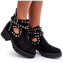 Botas De Mujer De Ante Con Tachuelas Decorativas Negro Bella 9