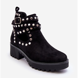 Botas De Mujer De Ante Con Tachuelas Decorativas Negro Bella 2