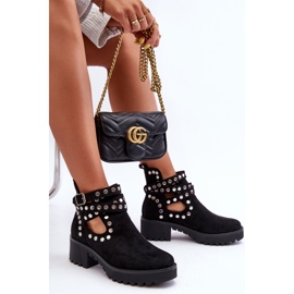 Botas De Mujer De Ante Con Tachuelas Decorativas Negro Bella 7
