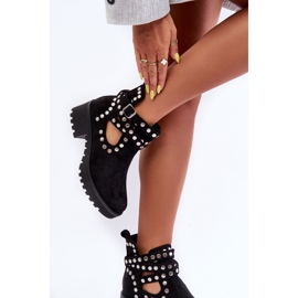 Botas De Mujer De Ante Con Tachuelas Decorativas Negro Bella 6