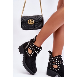 Botas De Mujer De Ante Con Tachuelas Decorativas Negro Bella 4