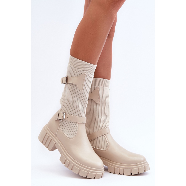 Botas Calcetín Mujer Beige Abroze 2