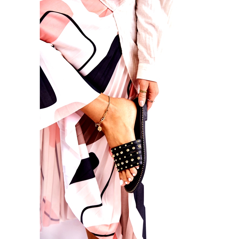 S.Barski Babuchas De Mujer De Piel Con Adorno Negro 1