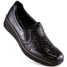 Cómodos zapatos de mujer lacados paso negro Rieker 53766-45 1