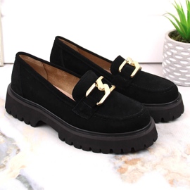 Filippo DP4916 mocasines de gamuza de cuero en la plataforma negro 7